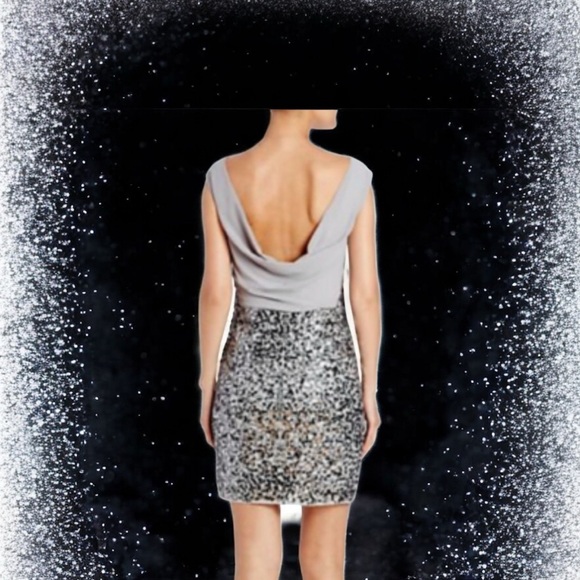 Laundry By Shelli Segal Dresses & Skirts - Laundry by Shelli Segal Chrome Lace w/Embellished Sequin Cowl-Back Dress 10 NWT
